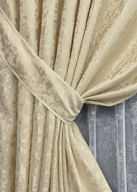 Комплект штор VR-Textil Льон Мармур 200х270 2шт і Тюль 500х270 1909ш-1400т Кремовий з білим 71-137/6 Київ - фото 4