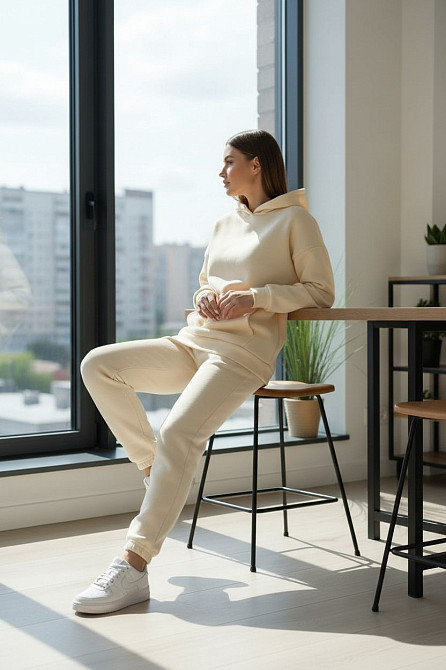 Жіночий спортивний теплий костюм тринитка на флісі Молочний M-L Харків - фото 10