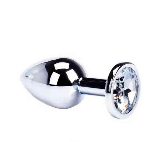 Стальная анальная пробка с кристаллом - 4*9 см – Анальные игрушки Винница