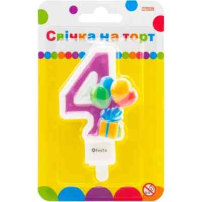 Свічка Maxi двостороння "4" із зображенням надувних кульок висотою 7,62 см (MX622069-4) Вінниця
