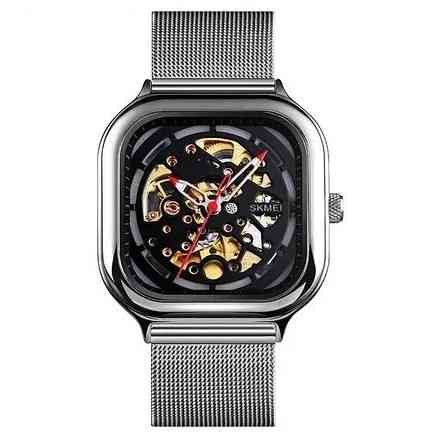 Чоловічий механічний годинник Skmei 9184 скелетон (Сріблястий) Київ