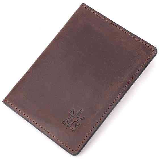 Надежная обложка из винтажной кожи на военный билет Тризуб ЗСУ GRANDE PELLE 16752 Коричневая Киев