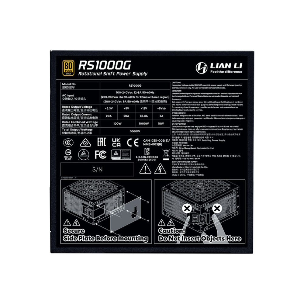 Блок питания Lian Li RS Gold 1000 Black with Hub, EU Cord (G9P.RS1000G.BH00.EU) ( 23707 ) Харків - фото 7