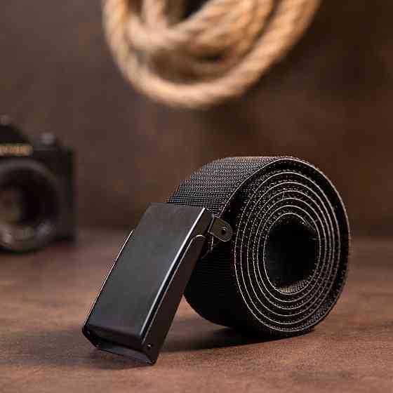 Текстильный ремень с черной пряжкой Vintage 20530 Черный Киев