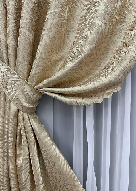 Комплект готових штор VR-Textil Жакард Magic № 1604ш Пісочний 145х270 см 2 шт (33-0574) Київ - фото 5