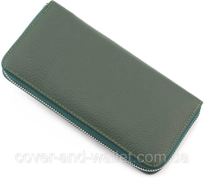 Женский зеленый кожаный кошелек на молнии с ремешком ST Leather Киев - изображение 3