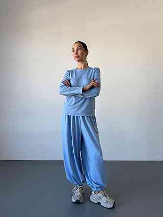Женский повседневный прогулочный костюм двойка: кофта и брюки турецкая двунить Голубой, 46/48 Одесса