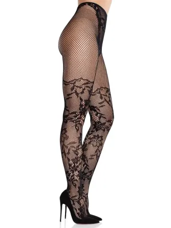 Колготки Leg Avenue Dahlia Lace Tights with Net Thigh Detail One Size Львів