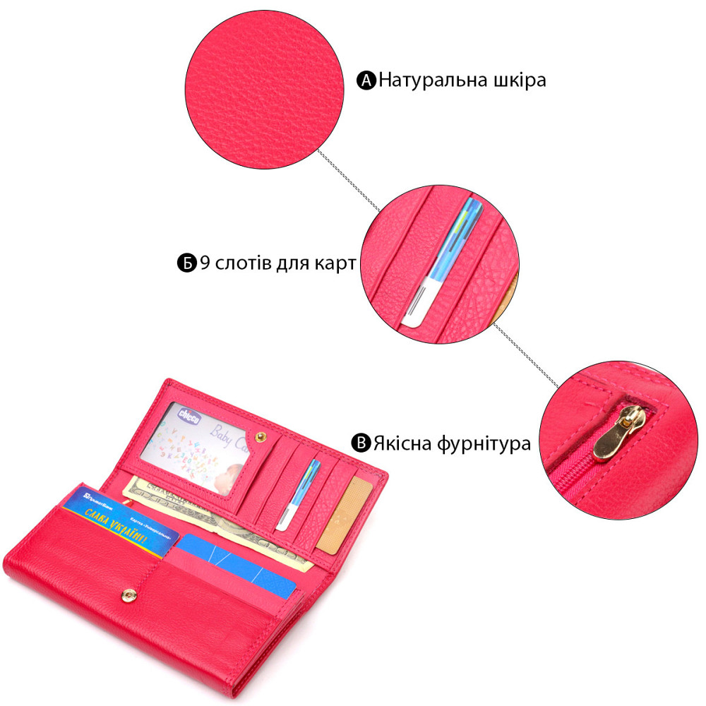 Яскравий гаманець для жінок з натуральної шкіри Boston 19422 Рожевий Київ - фото 4