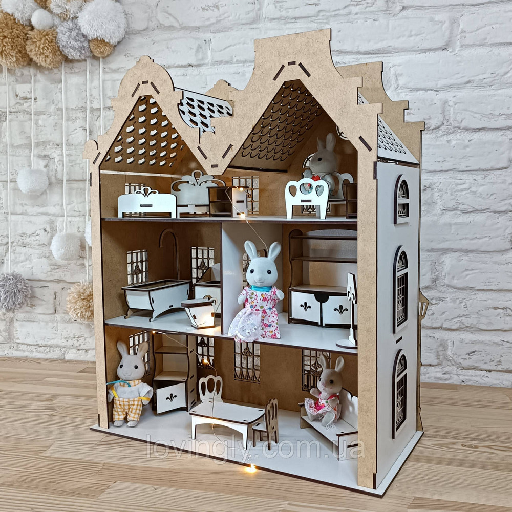 Ажурний ляльковий будиночок 45 см з повним набором меблів 16 одиниць. Ірпінь - фото 7