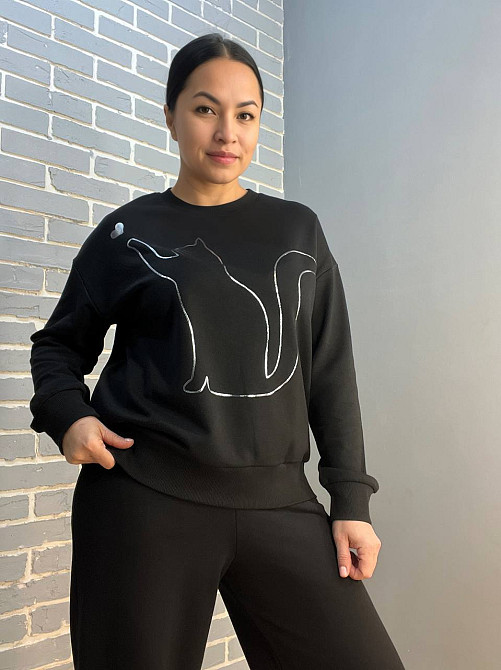 Костюм жіночий Joggy 8063-7557 світшот з малюнком кошеня та брюки широкі палаццо чорний, чорний, M Київ - фото 15