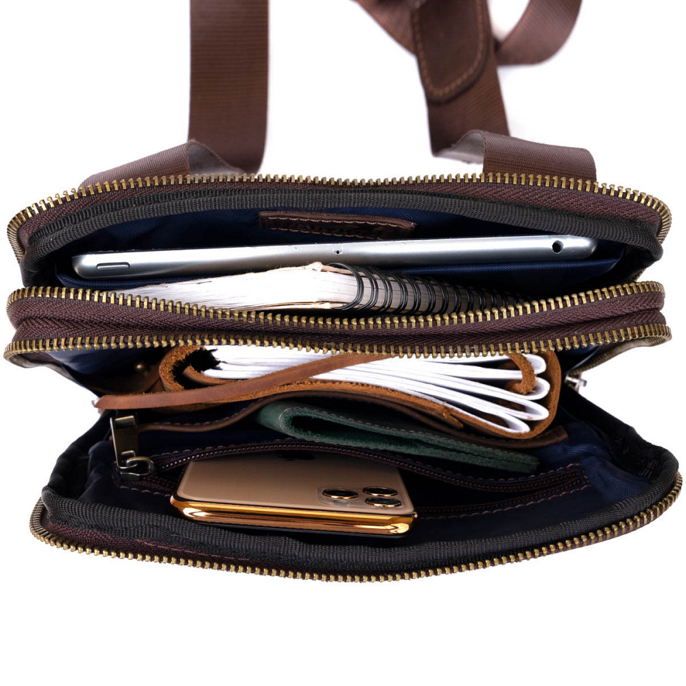 Сумка чоловіча планшет на два відділення шкіряна SHVIGEL 11285 Коричнева Київ - фото 4