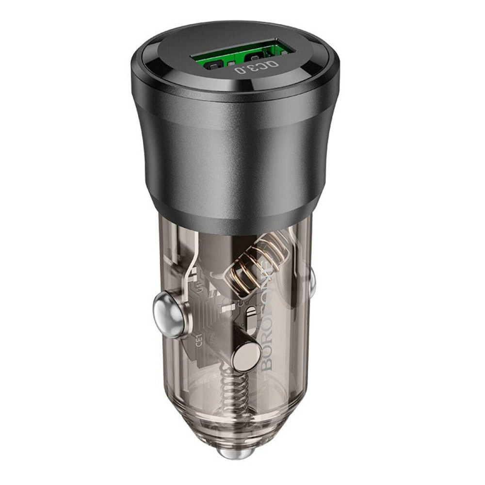 Автомобильное зарядное устройство BOROFONE BZ23 Noble single-port QC3.0 Transparent Black Одесса - изображение 1