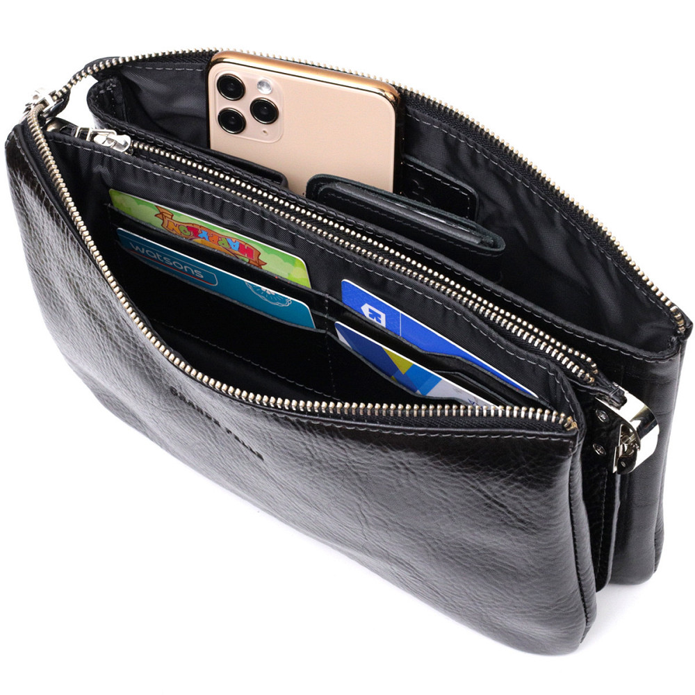 Якісний жіночий клатч із натуральної шкіри Чорний (GRANDE PELLE) Київ - фото 2