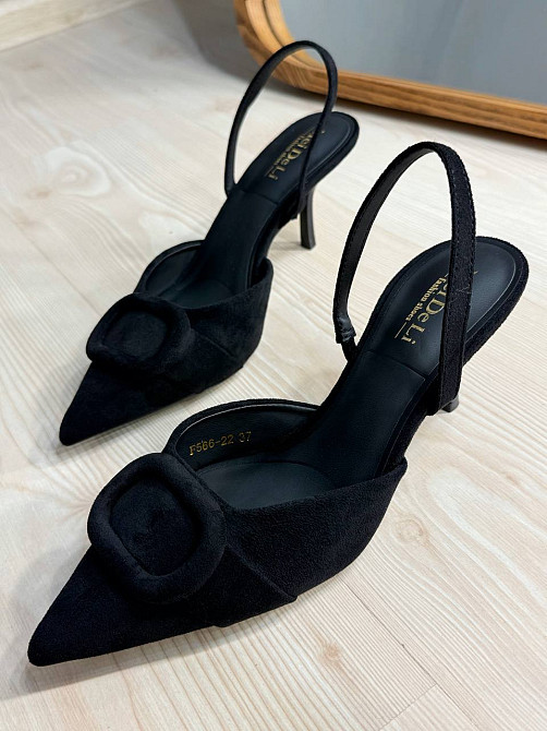 Туфли женские Meideli 566-22 slingback лодочки с пряжкой экозамша черные, 37, 23,5 см Киев - изображение 10