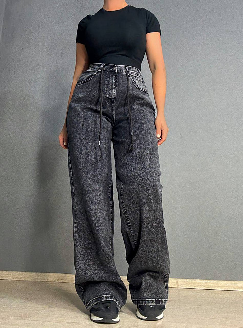 Джинсы женские Vanver 82081 палаццо широкие талия на резинке со шнурком черные, черный, 33, 33, 89 см, 117 см Киев - изображение 16