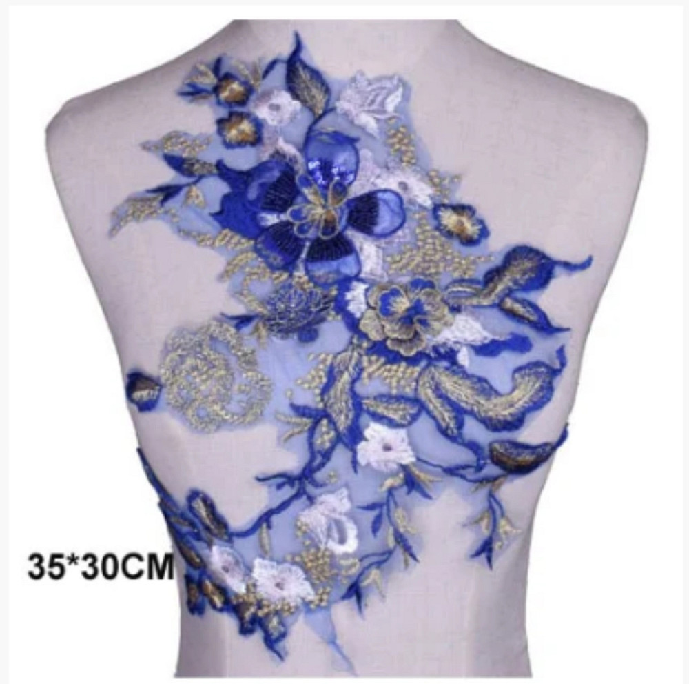 Аппликация пришивная вышивка на одежду Цветы синие Киев - изображение 1