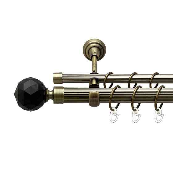 Карниз Orvit Люміера Неро металевий дворядний відкритий рифлена труба кільце металеве Антик 25\16 мм 300 см Львов