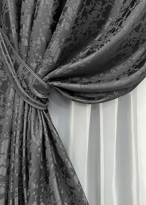 Комплект штор на люверсах VR-Textil Лен мрамор Pavliani ХО № 1267ш Серо-коричневый 150х250 см 2 шт (37-0100) Киев - изображение 15