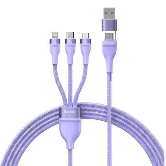 Кабель Baseus Flash Series II Two-for-three Charging Cable U+C to M+L+C 100W 1.2m Purple CASS030105 Одесса