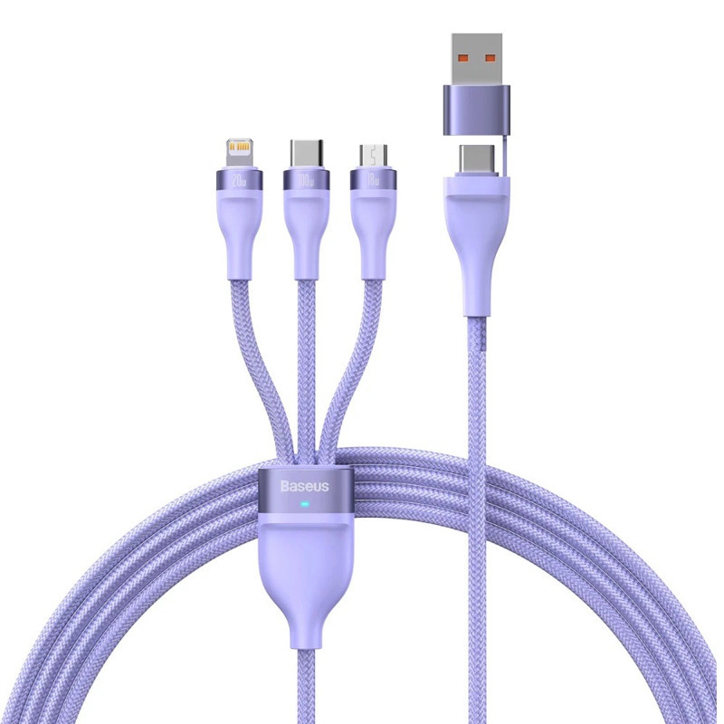Кабель Baseus Flash Series II Two-for-three Charging Cable U+C to M+L+C 100W 1.2m Purple CASS030105 Одесса - изображение 1