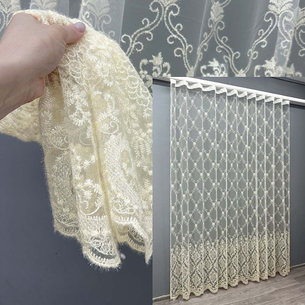 Тюль VR-Textil 1682т Фатин с вышивкой Молочный 300х270 см (42-0730) Киев - изображение 1