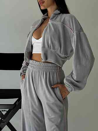 Стильний жіночий велюровий м'який костюм-двійка велюр плюш Сірий, 44/46 Одеса