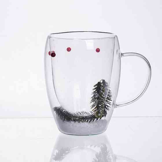 Чашка скляна з подвійними стінками з новорічним декором 350 мл Київ
