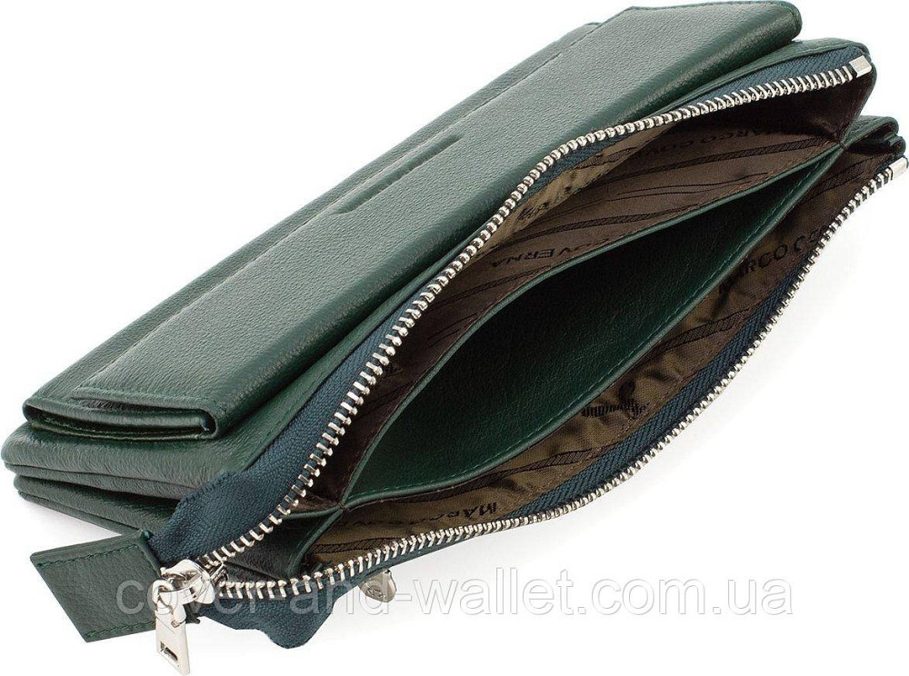Зеленый женский кошелек-клатч из натуральной кожи с ремешком для руки Marco Coverna MC-6052 Киев - изображение 4