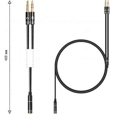 Кабель мультимедійний 3.5mm F to 2x3.5mm M 0.4m (4pin) black XoKo (AC-009) Вінниця