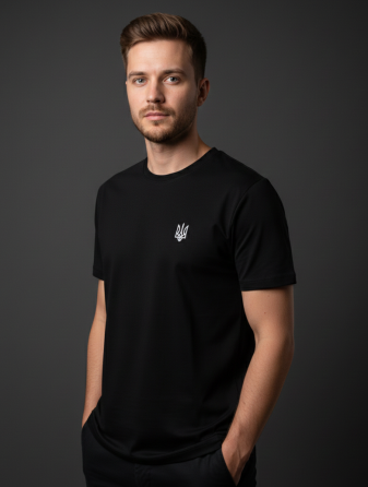 Чоловіча футболка з вишитим сірим Тризубом Київ