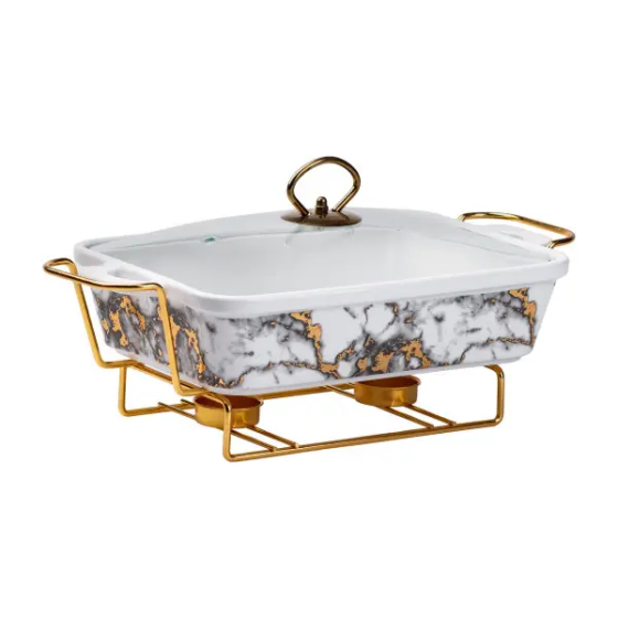 Мармитниця 1.5 л прямокутна фарфоровий мрамор 35х19 см Київ