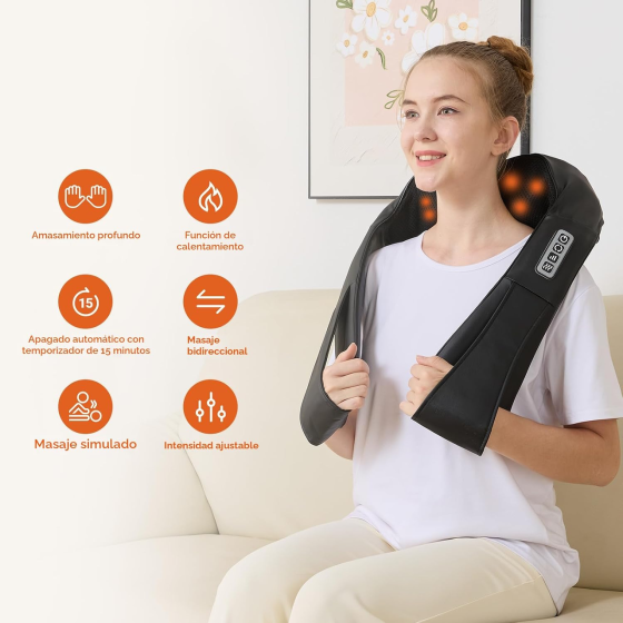 Масажер для шиї та плечей Shiatsu з підігрівом, 3D-масажні головки, 49°C, регулювання інтенсивності, ремені Київ