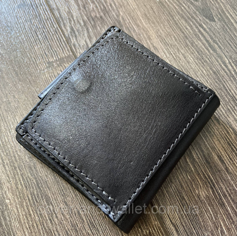 Компактний жіночий гаманець із монетницею чорного кольору зі шкіри Grande Pelle Київ - фото 4