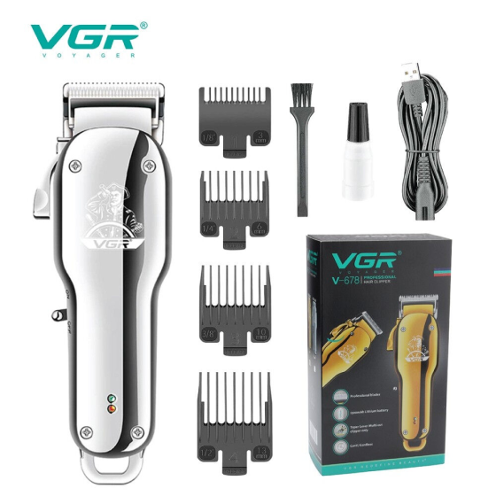 Машинка для стрижки VGR V-679: 5 Вт, 1500 мА·год, 180 хв, ножі 0.8–2 мм, 4 насадки до 13 мм, LED, USB, АКБ/Мережа Одеса