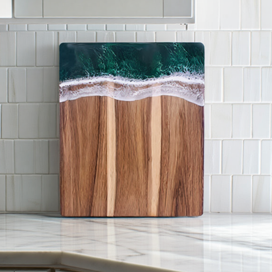 Разделочная доска для кухни бамбуковая,кухонная досточка для разделки из бамбука с узором морской волны 36 х 25 см Каменец-Подольский