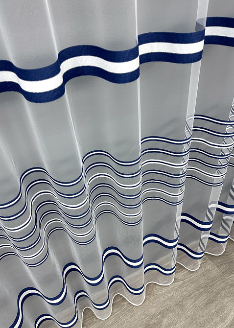 Тюль VR-Textil 1773т Фатин полосы Синий с белым 300х270 см (42-0764) Киев - изображение 8