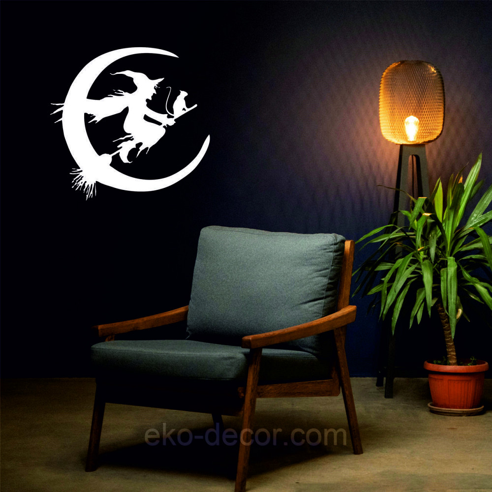 Декоративное настенное Панно «Ведьма на метле с котом», Декор на стену 50*47 см, Белый Киев - изображение 4