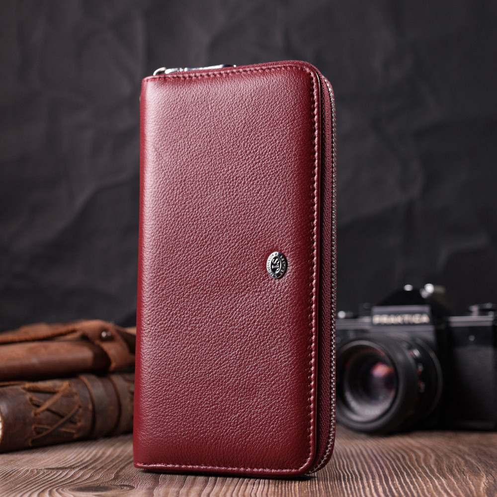 Кошелек-клатч для женщин на одно отделение из натуральной кожи ST Leather 22560 Бордовый Киев - изображение 3