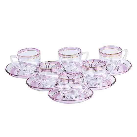 Набір прозорих чашок з блюдцями на 6 персон Рожевий Київ