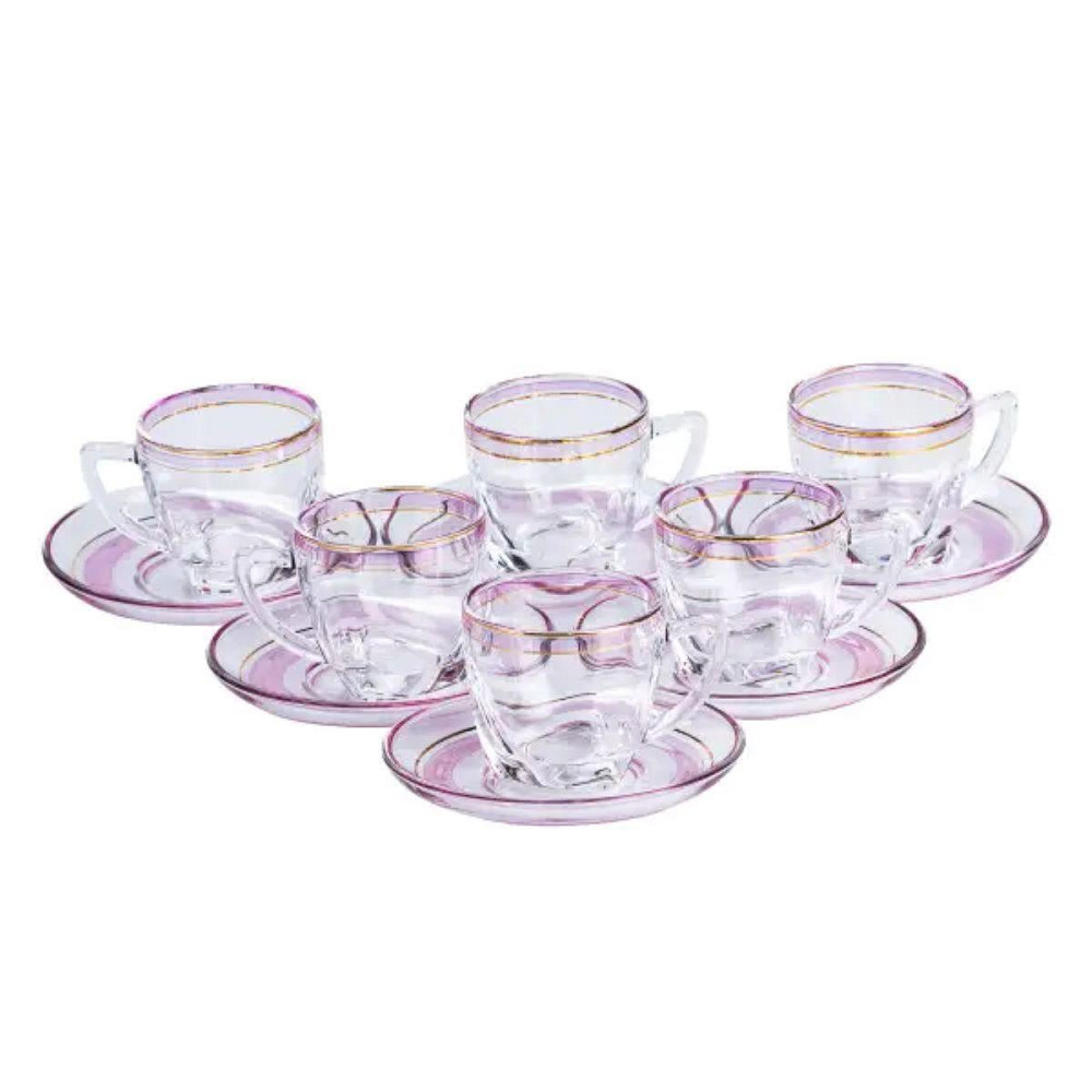 Набір прозорих чашок з блюдцями на 6 персон Рожевий Київ - фото 1