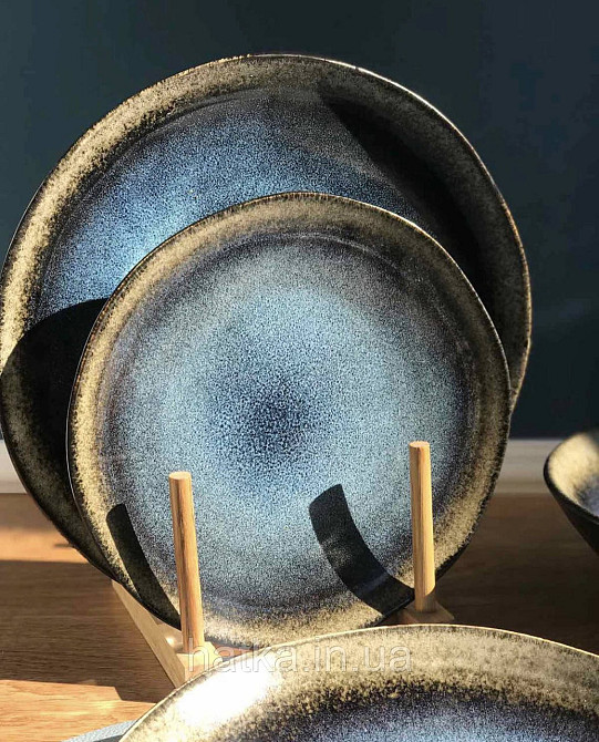 Тарілка Olens "Голден-бей" 21 см кругла кераміка синя для дому та ресторанів Київ - фото 2
