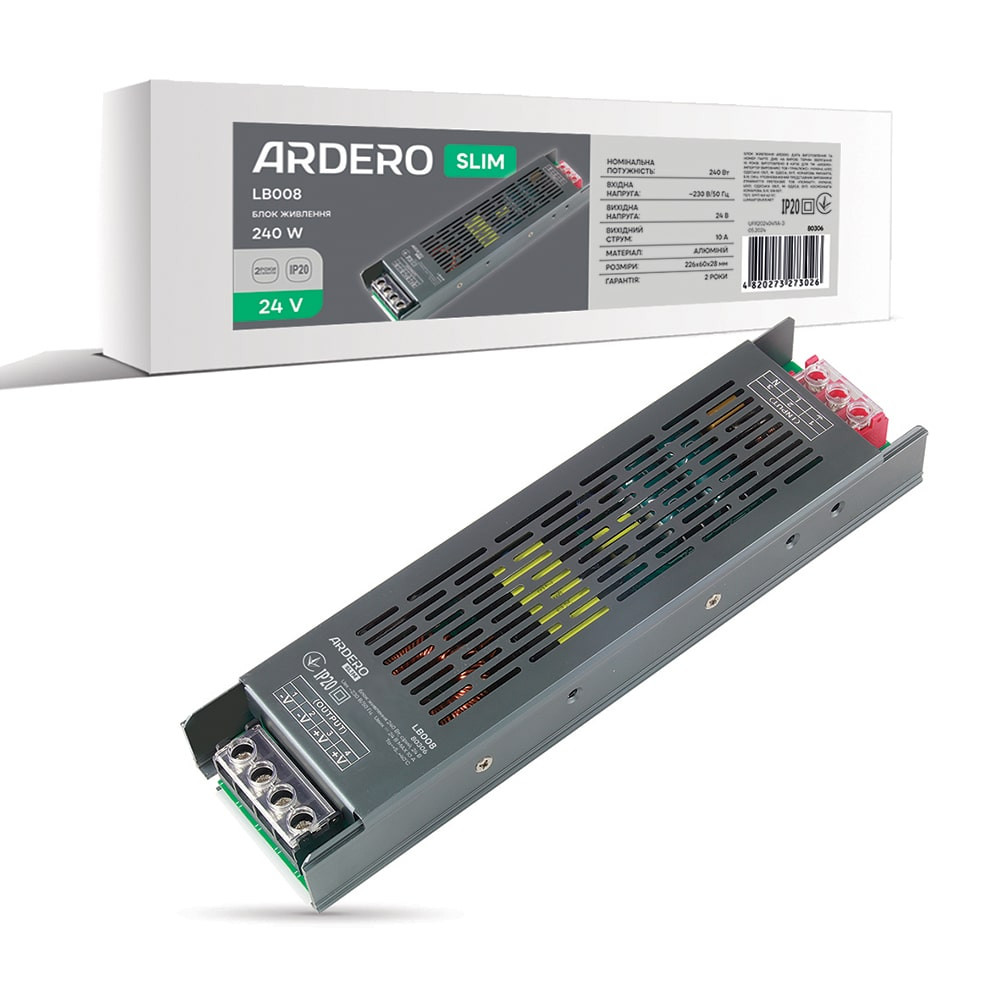 Блок живлення для LED стрічки Ardero LB008 24В 240Вт IP20 (80306) Харків - фото 1