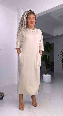 Женское стильное батальное платье трикотаж двунитка. Беж, 60/64 Одесса