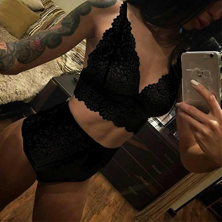 Еротичний мереживний комплект - Чорний - M - Еротична білизна Вінниця - фото 3