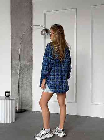 Женская трендовая оверсайз рубашка в клетку коттон варка Синий Одесса