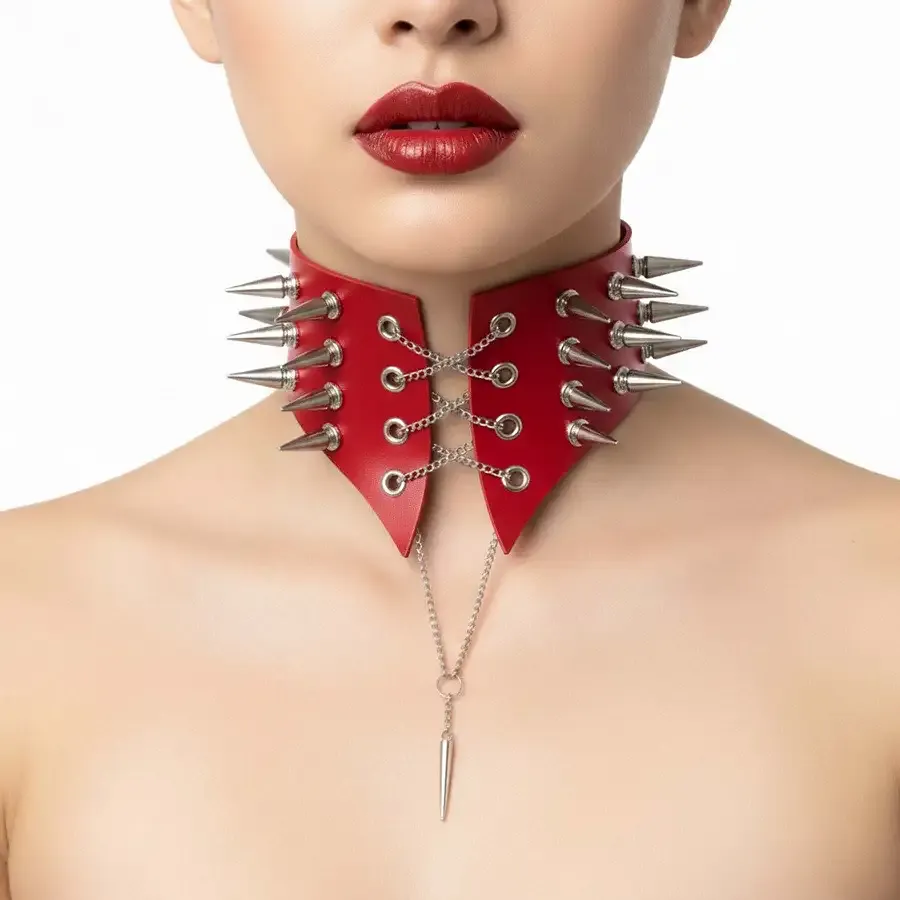 Чокер комір з шипами Art of Sex - Ariadne, еко шкіра, колір червоний, XS-M Львів - фото 2