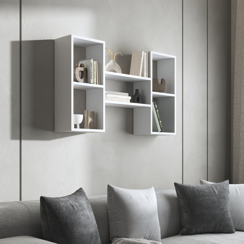 Навесная полка VAYS M-11 Белый, с нишами для книг и декора, ЛДСП, 100×18×60 см - для гостиной, спальни, кабинета Львов - изображение 1