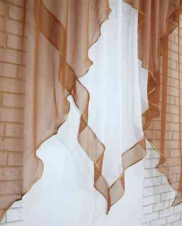 Кухонна фіранка VR-Textil № 029к коричневий з білим 280х170 см (50-537) Киев