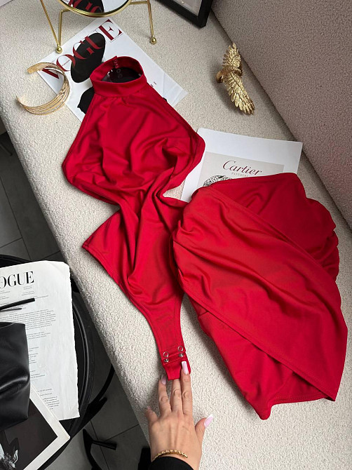 Женский стильный привлекательный костюм двойка боди + юбка микродайвинг Красный, 40/42 Одесса - изображение 6